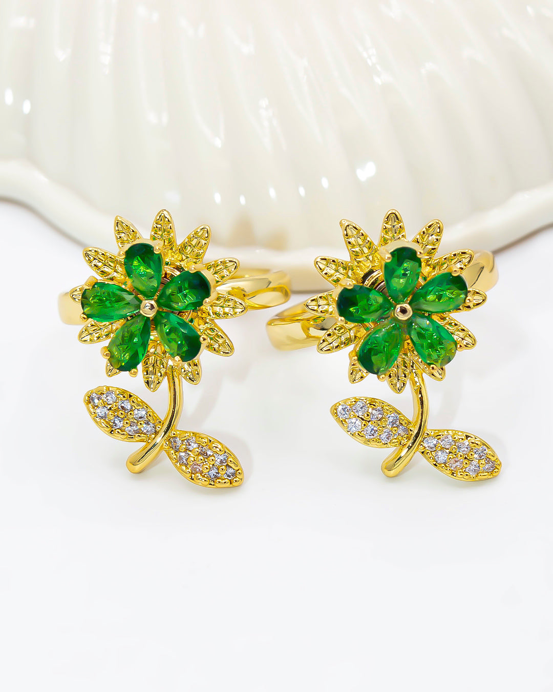 Anillo giratorio flor verde