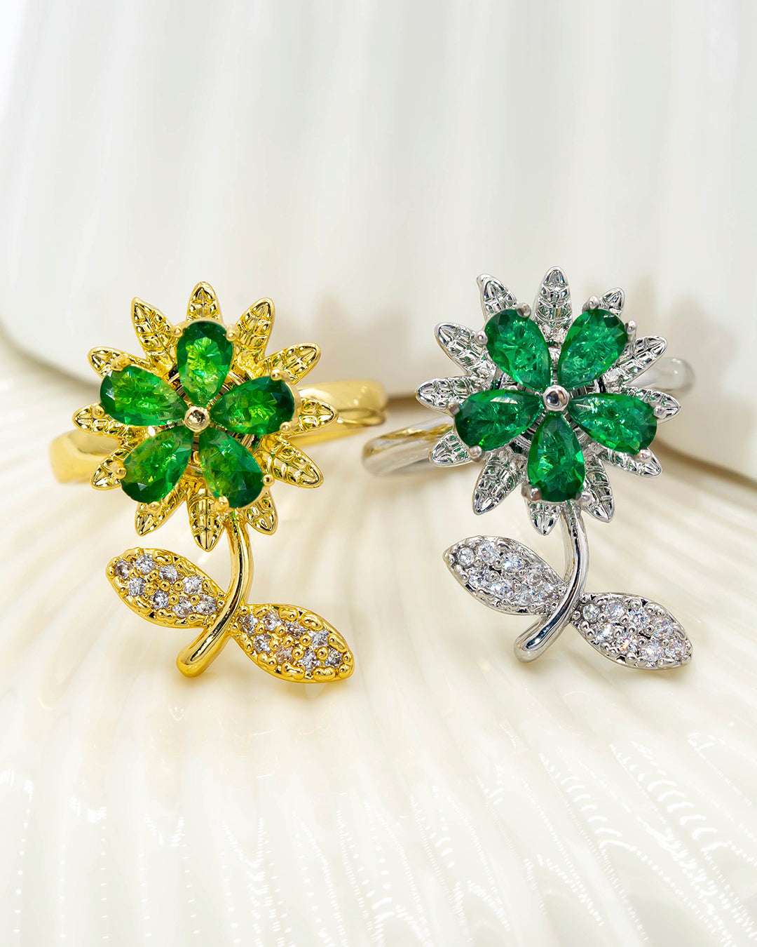 Anillo giratorio flor verde