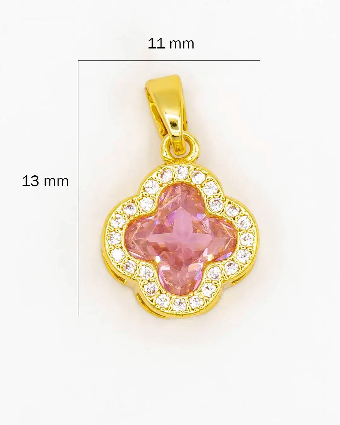 Dije trébol piedra rosa