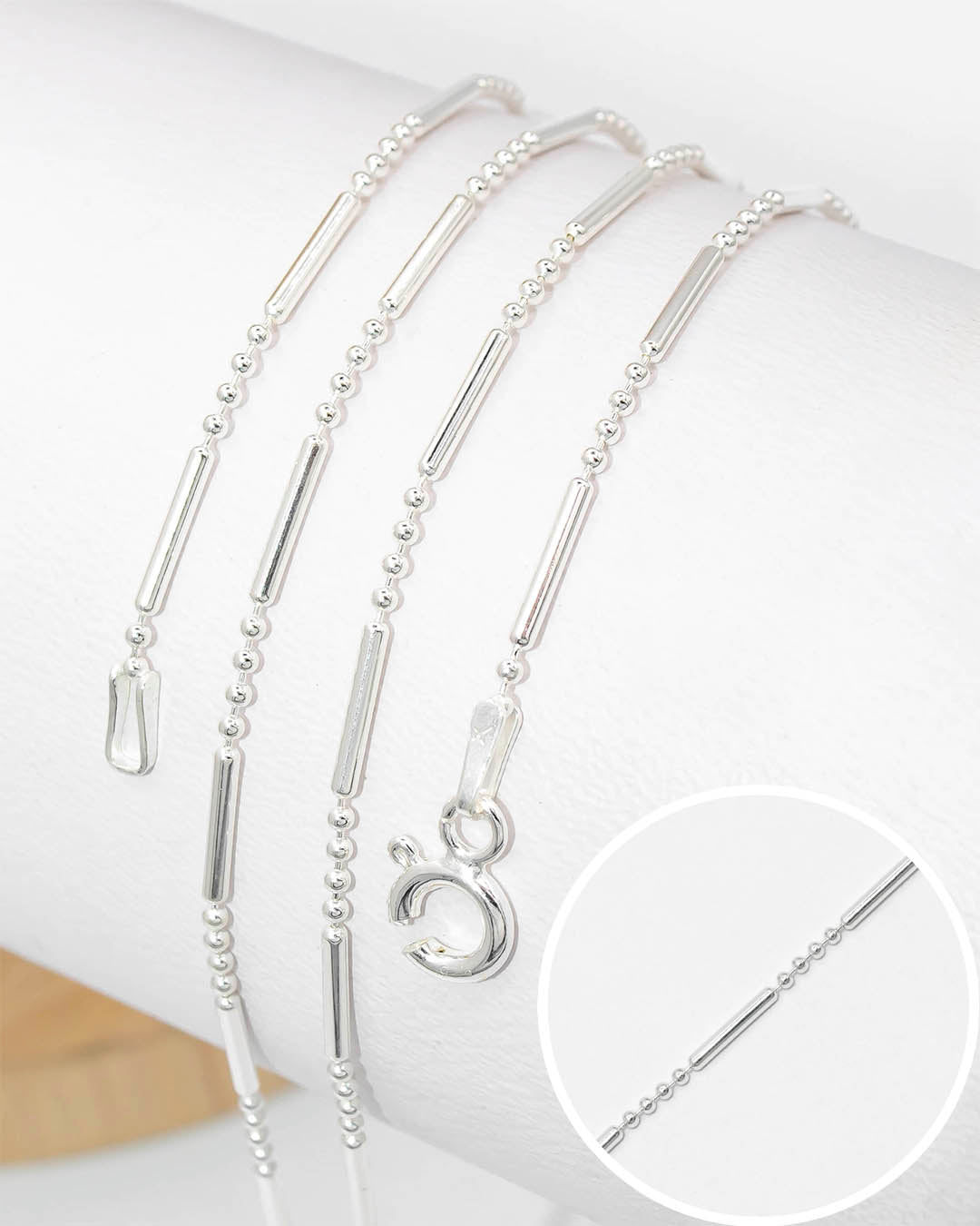 Plata ley 925 cadena palito bolita 45cm x 1mm