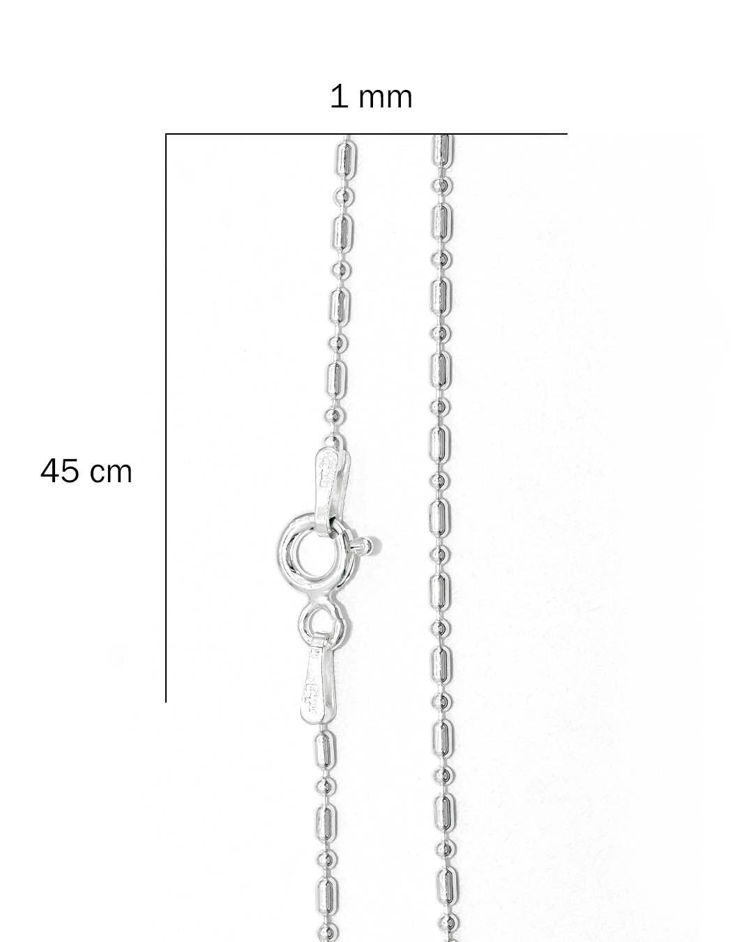 Plata ley 925 cadena palito bolita 45cm x 1mm