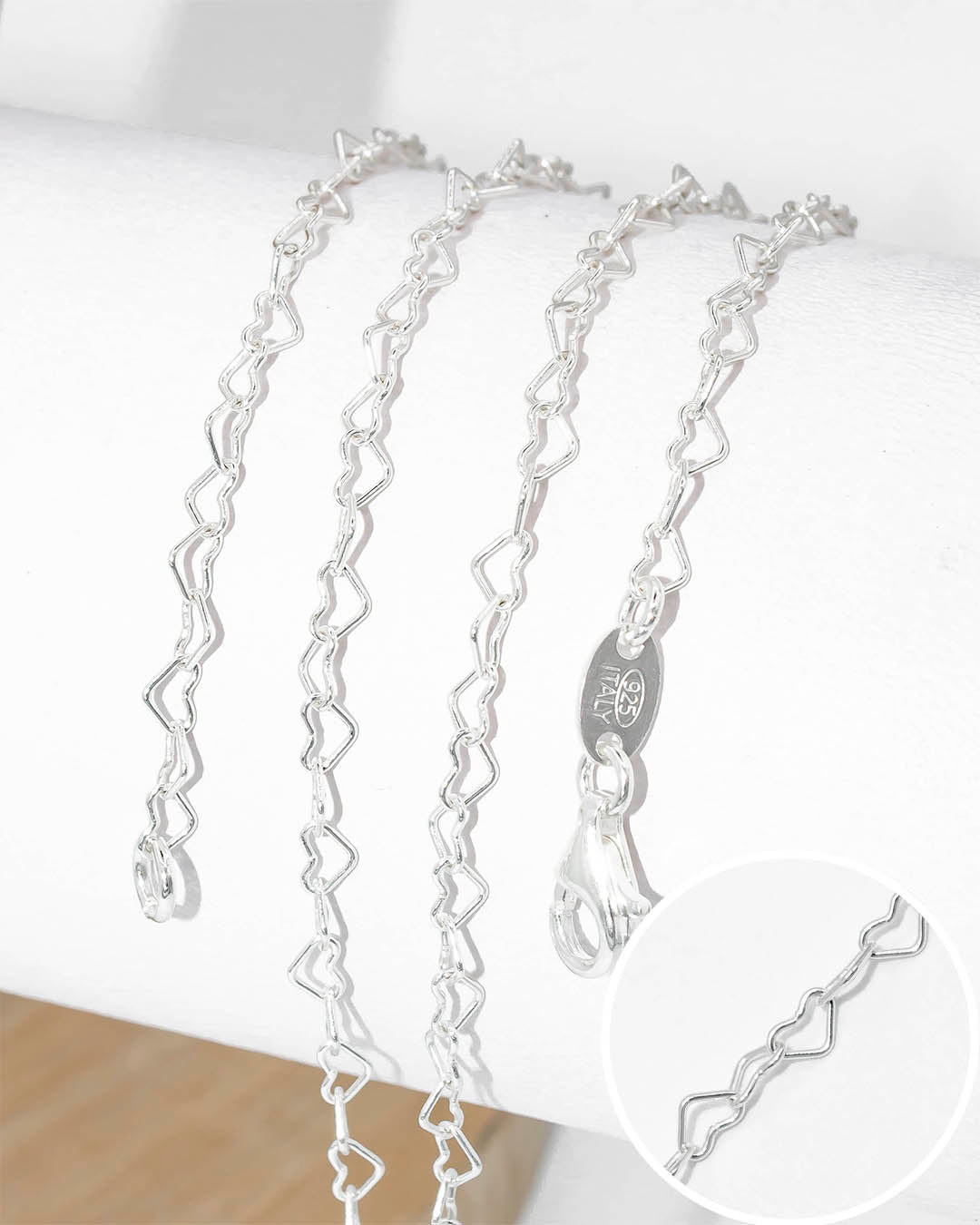 Plata ley 925 cadena corazón 50cm x 3mm