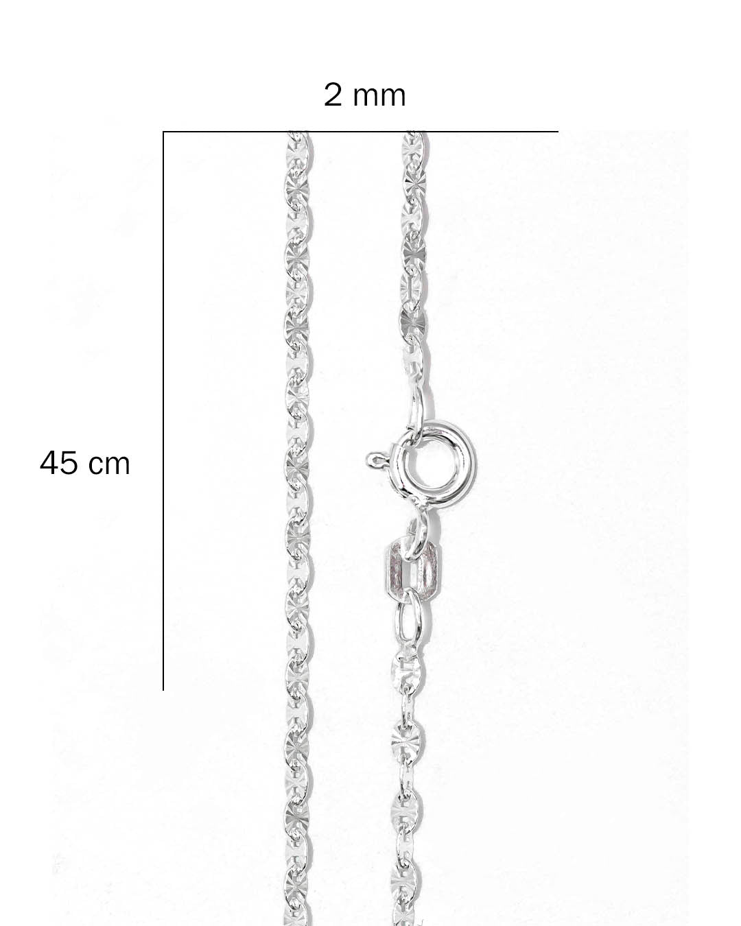 Plata ley 925 cadena placa diamantada 45cm x 2mm