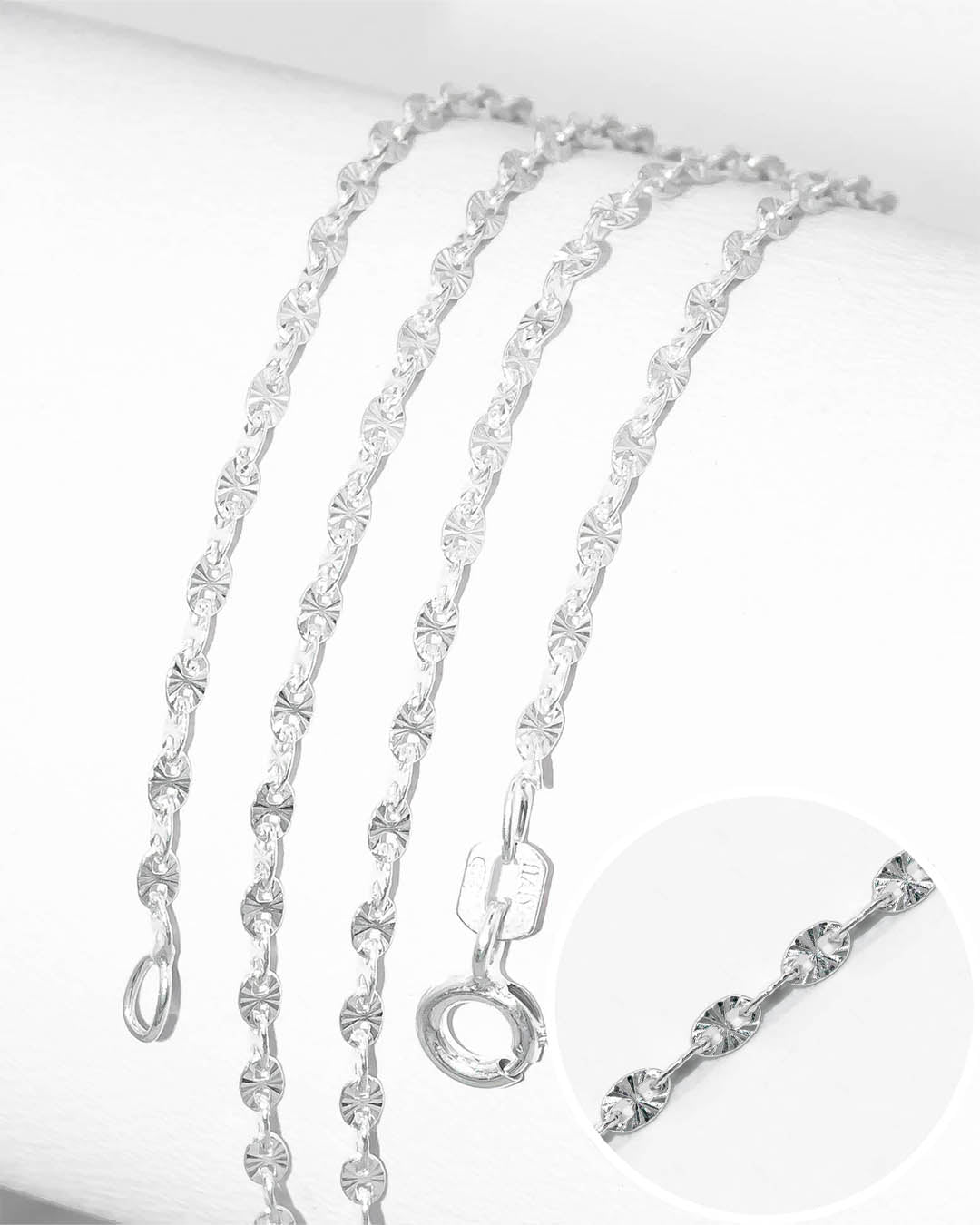 Plata ley 925 cadena placa diamantada 45cm x 2mm