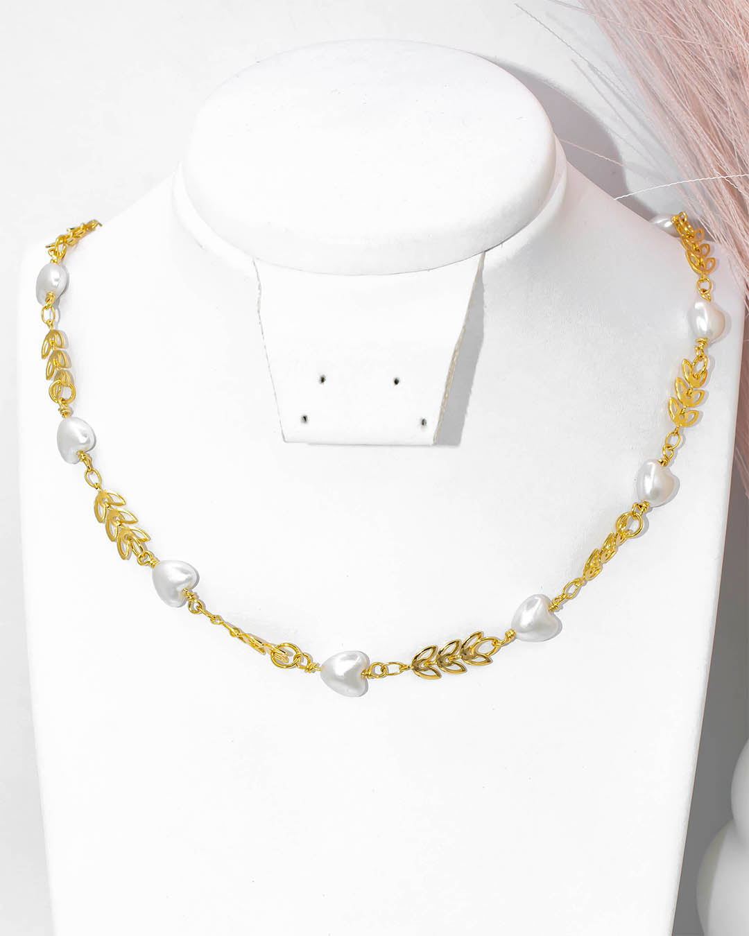 Cadena corazón perla y espiga