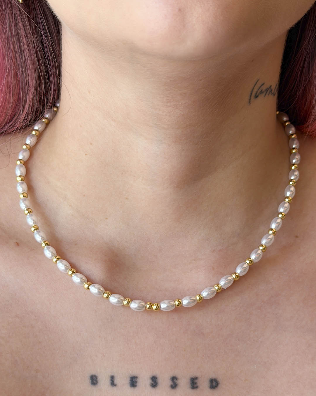 Cadena perla ovalada balín