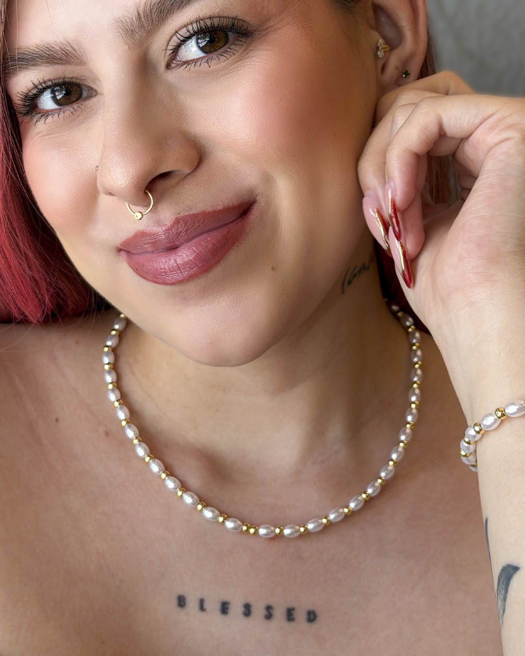 Cadena perla ovalada balín