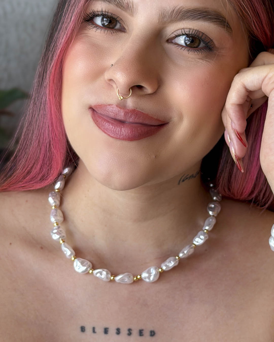 Cadena perla tallada