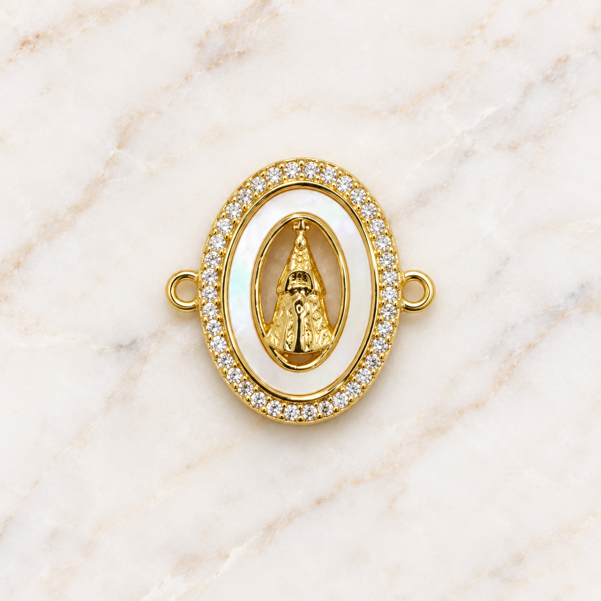 Dije pulsera virgen aparecida nácar