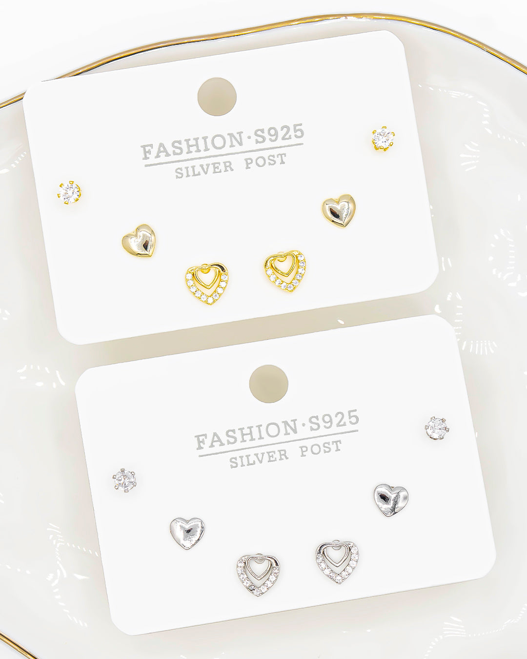 Set triple topo corazón doble