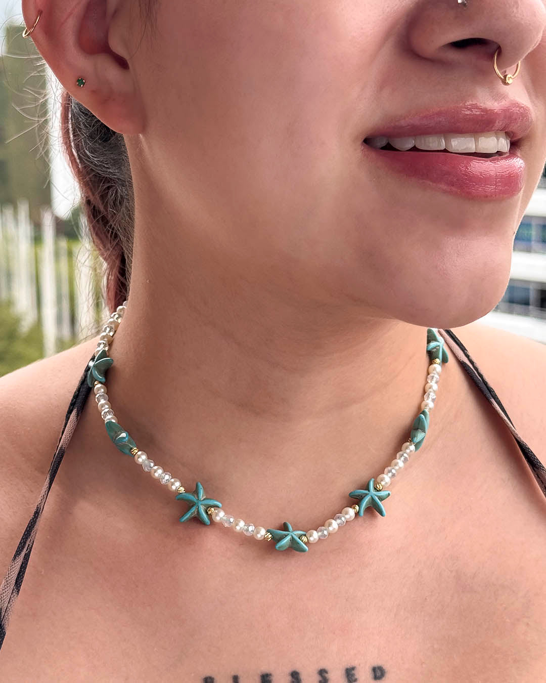 VALGATA choker estrella, perla y murano