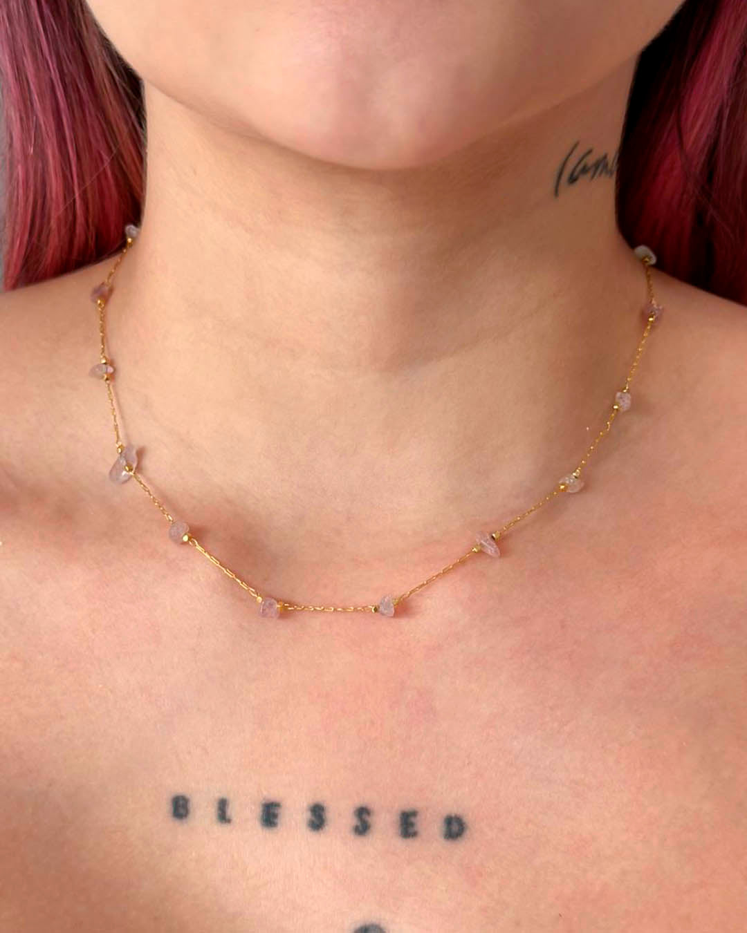 VALGATA choker piedra rosa transparente