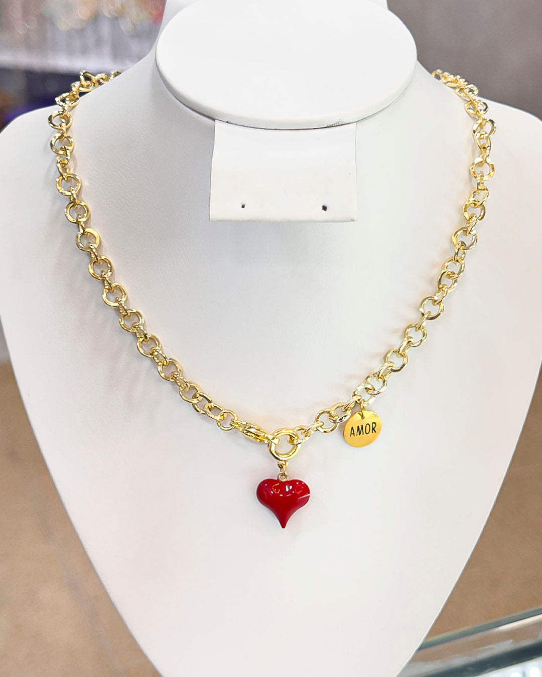 VALGATA collar corazón rojo placa amor