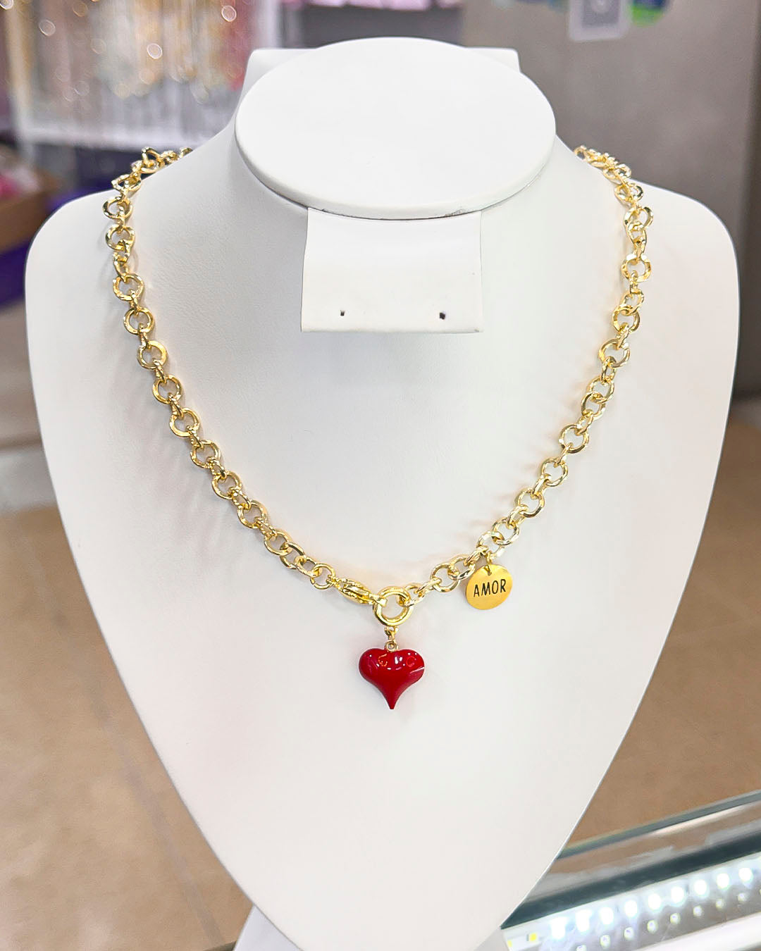 VALGATA collar corazón rojo placa amor