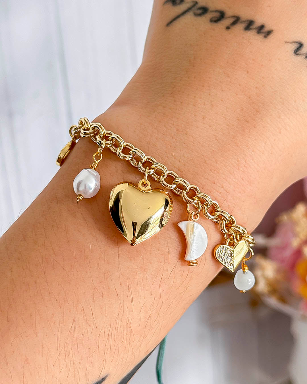 VALGATA pulsera corazón y luna nácar