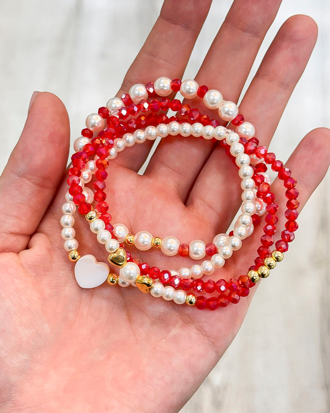VALGATA pulsera roja x4 corazón murano perla