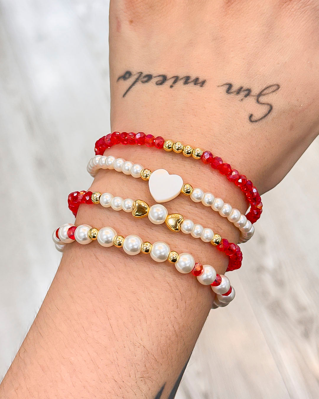 VALGATA pulsera roja x4 corazón murano perla