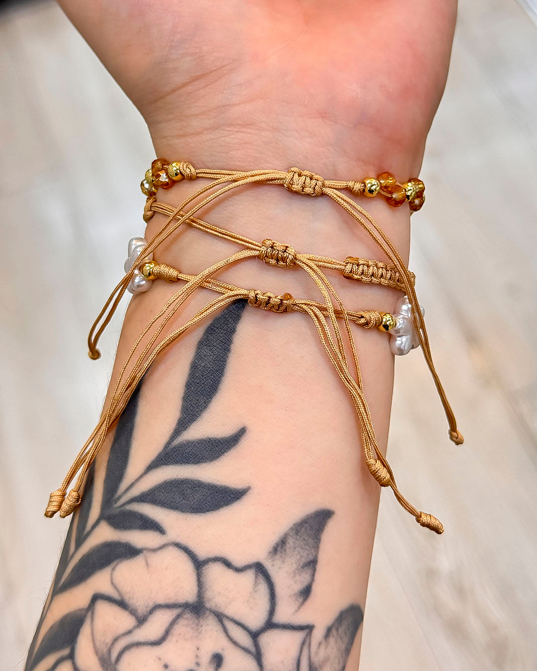 VALGATA pulsera cafe x3 corazón flores