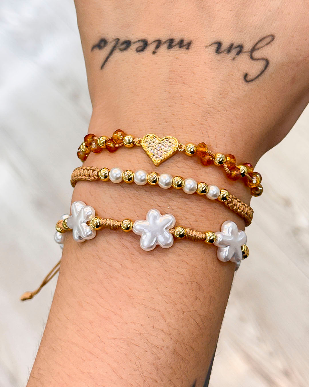 VALGATA pulsera cafe x3 corazón flores