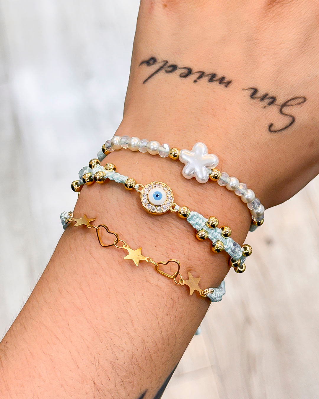 VALGATA pulsera azul claro x3 ojo turco