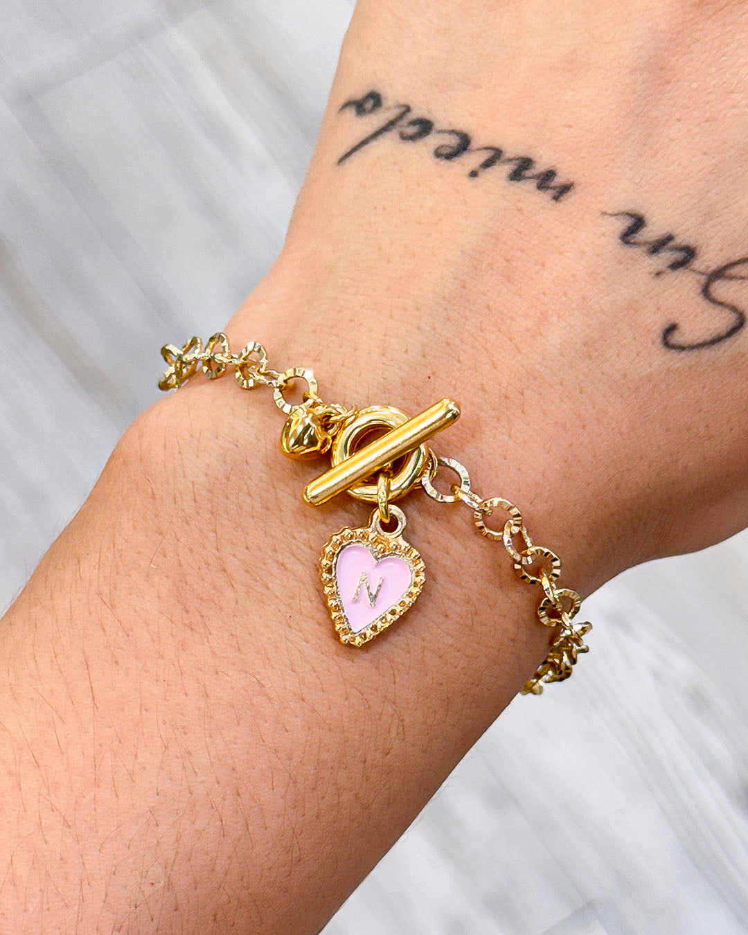 VALGATA pulsera eslabón martillado placa corazón