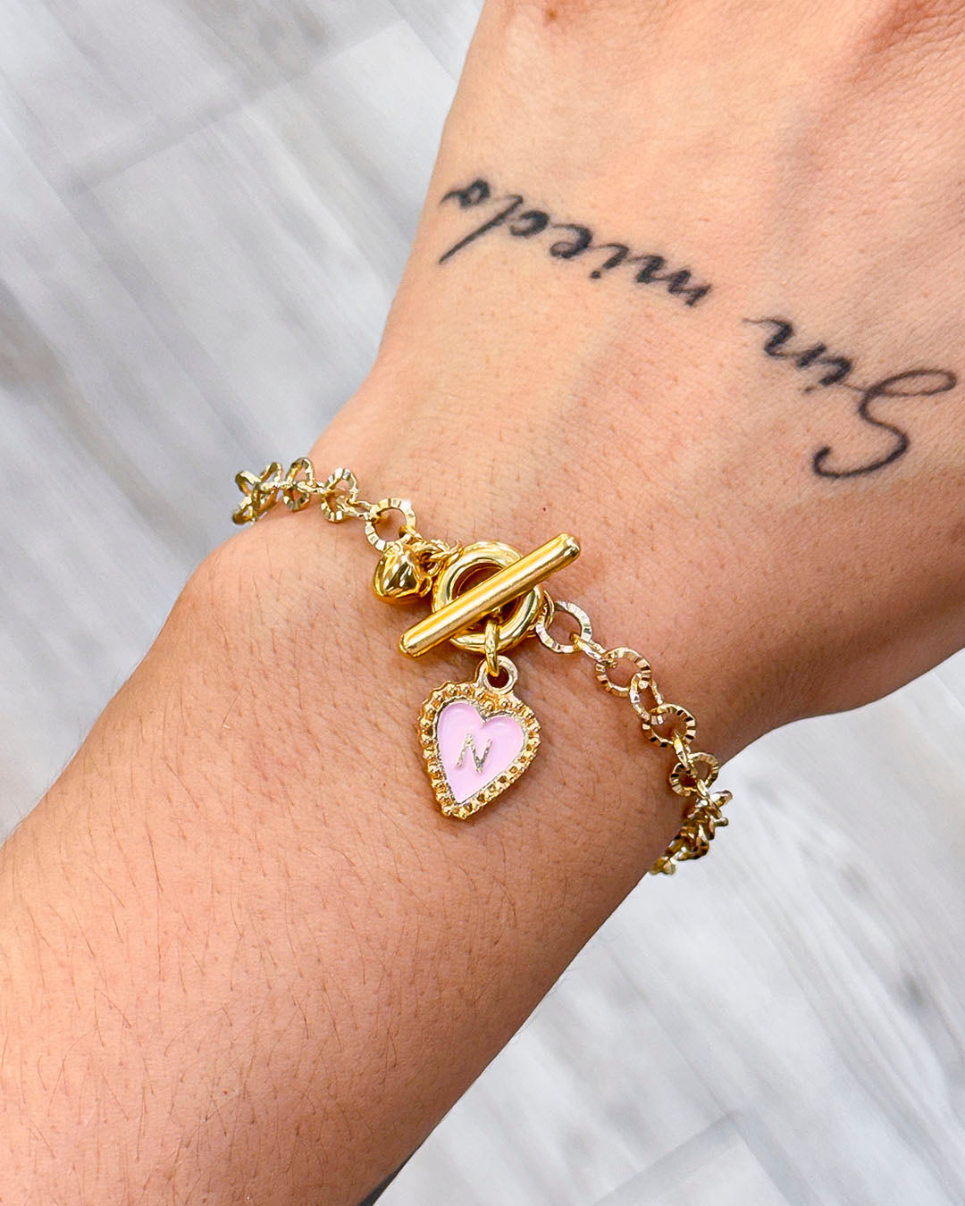 VALGATA pulsera eslabón martillado placa corazón