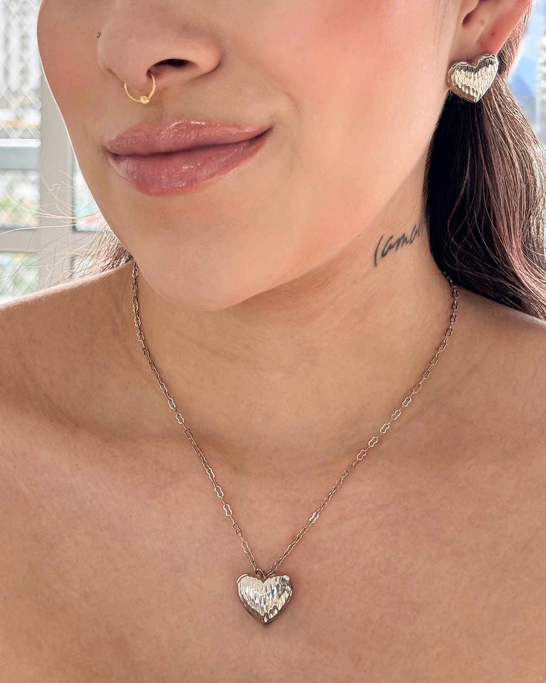 VALGATA set corazón tallado plateado