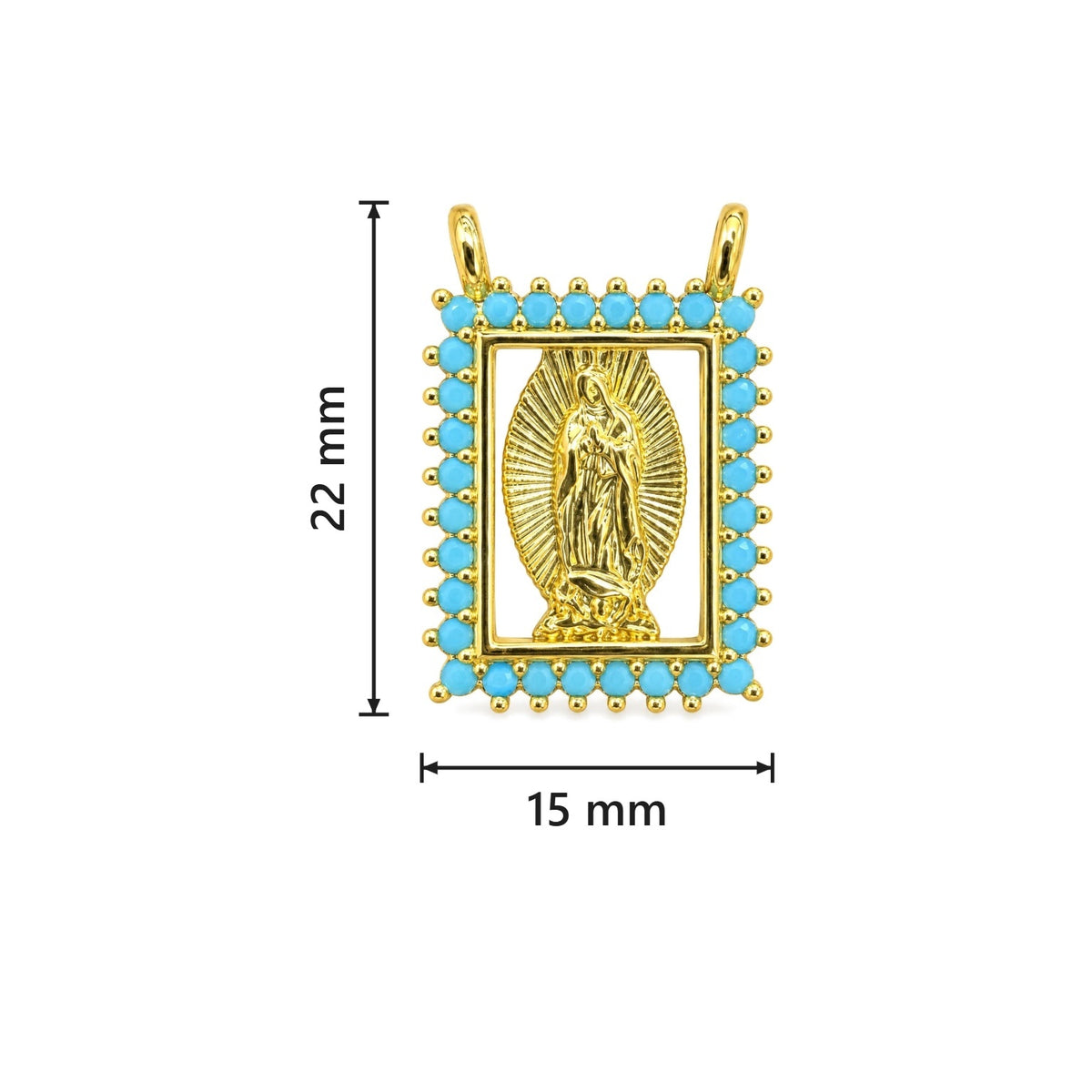 Dije virgen Guadalupe cuadrada circón azul - Medidas