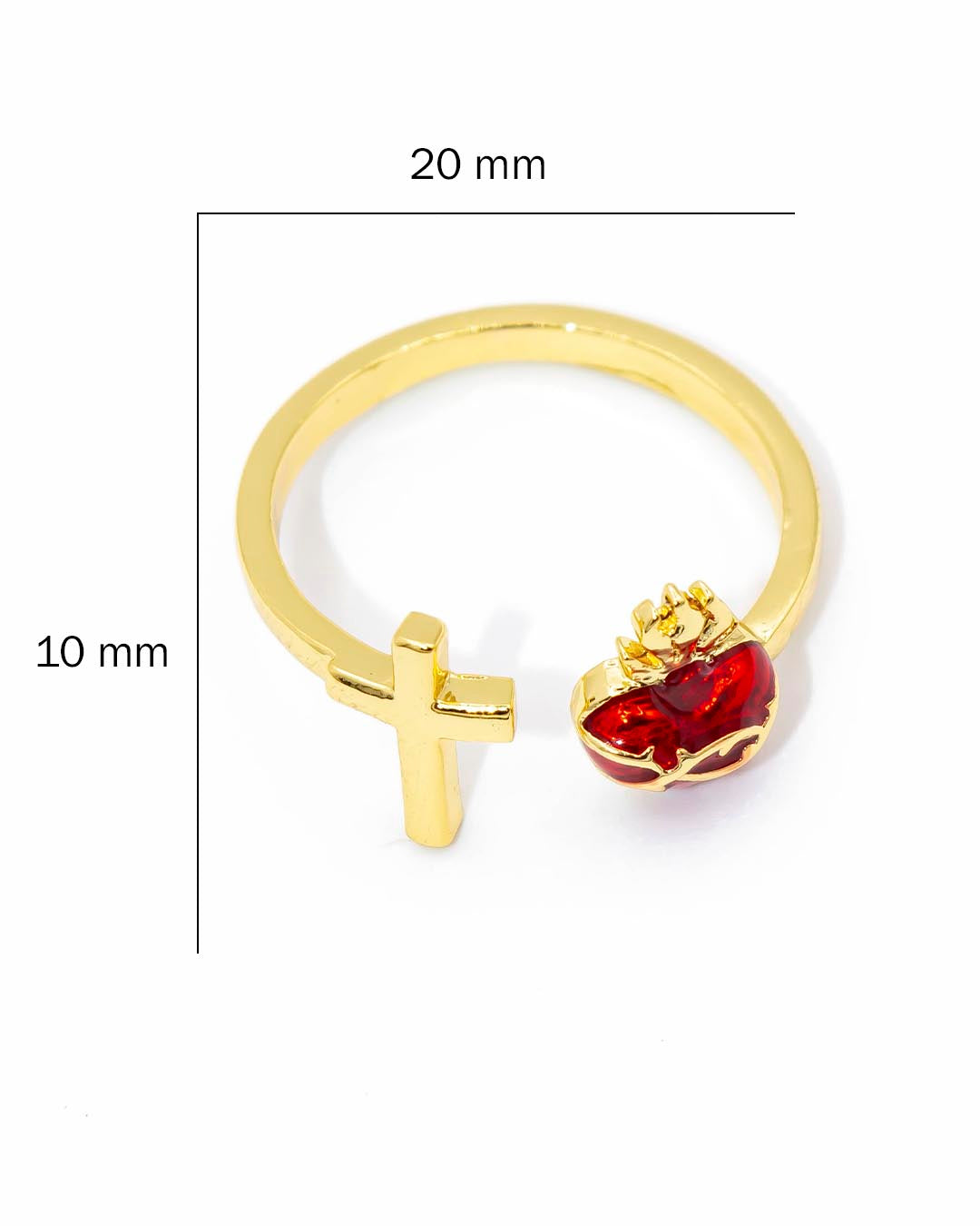 Anillo corazón rojo cruz