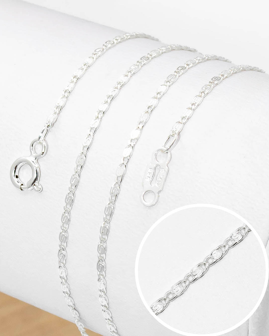 Plata ley 925 cadena caracol 60cm x 1mm