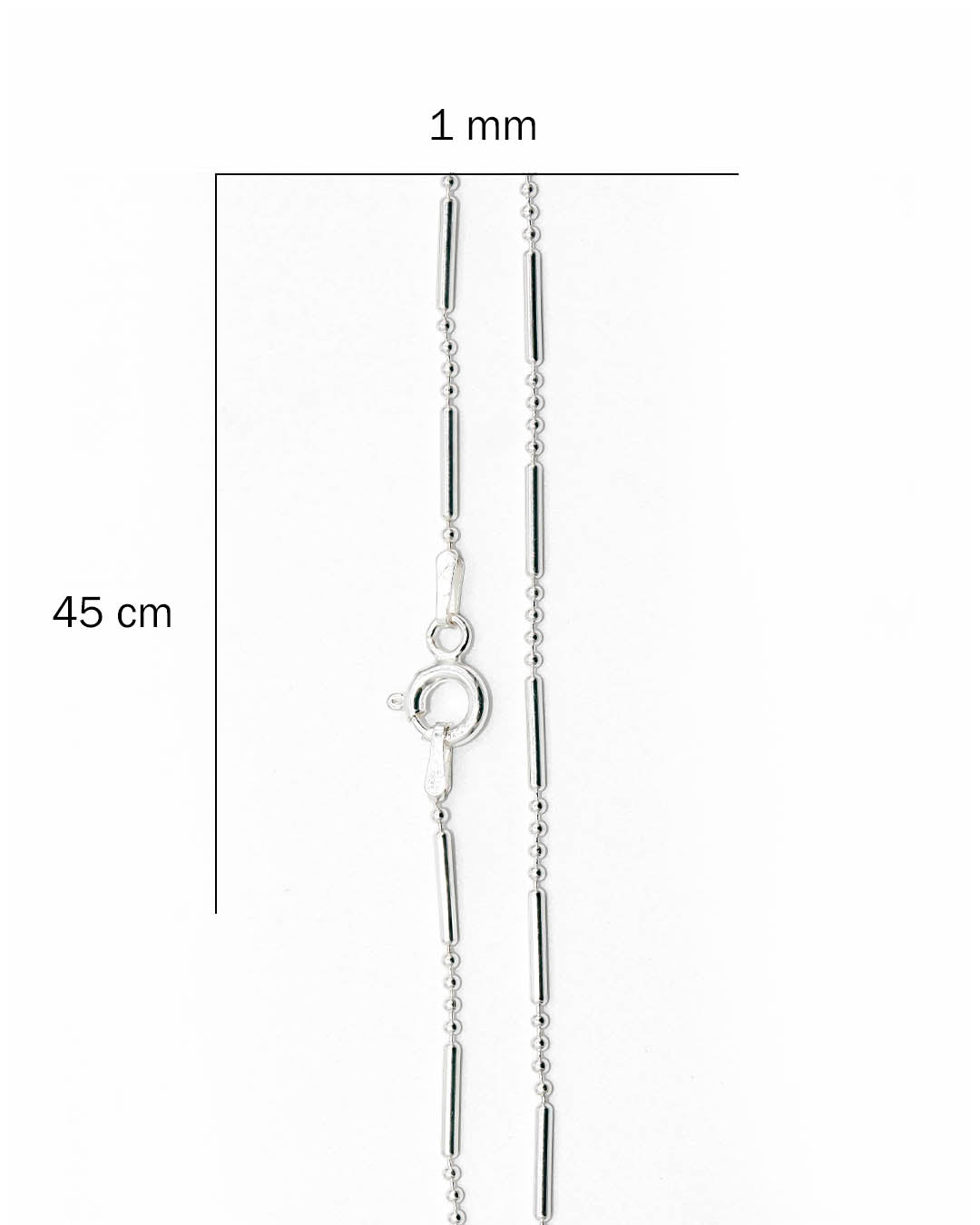 Plata ley 925 cadena palito bolita 45cm x 1mm