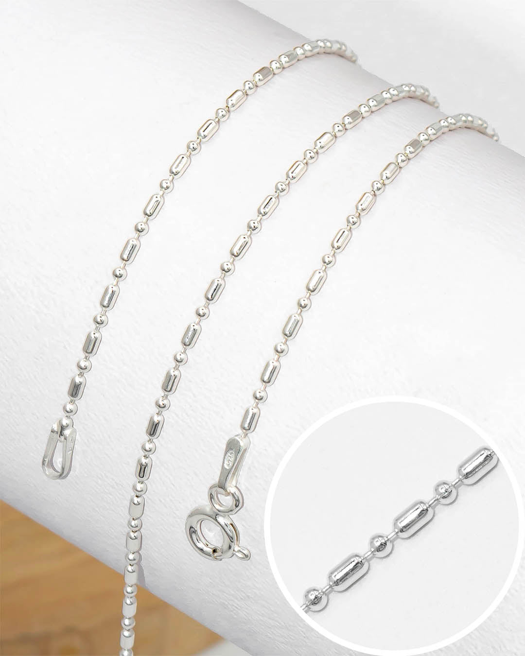 Plata ley 925 cadena palito bolita 45cm x 1mm