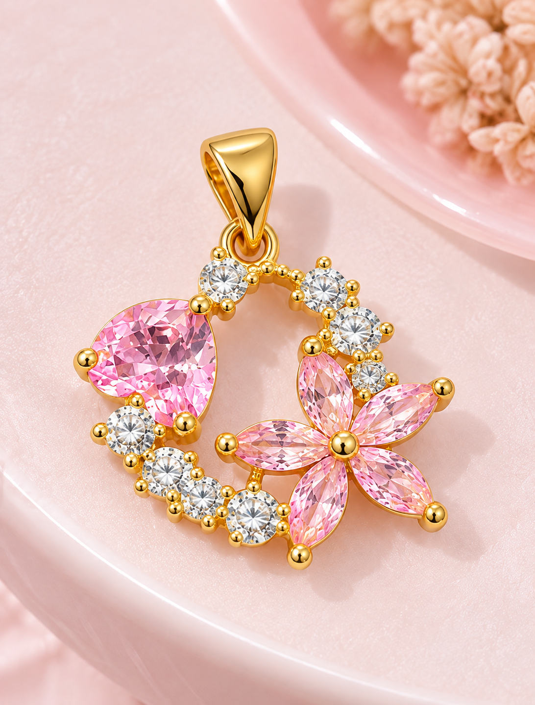 Dije corazón con flor