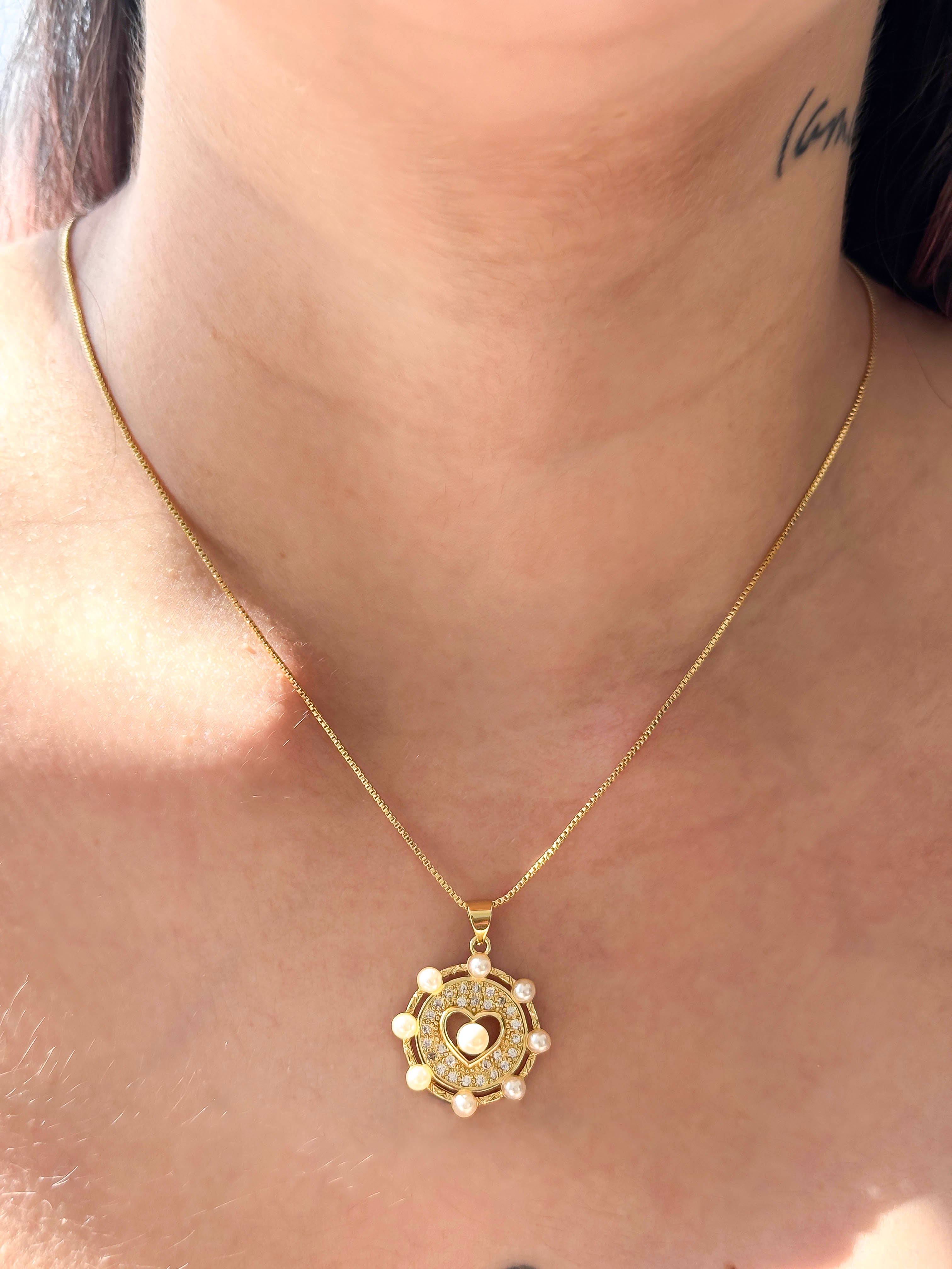 VALGATA set corazón redondo perla