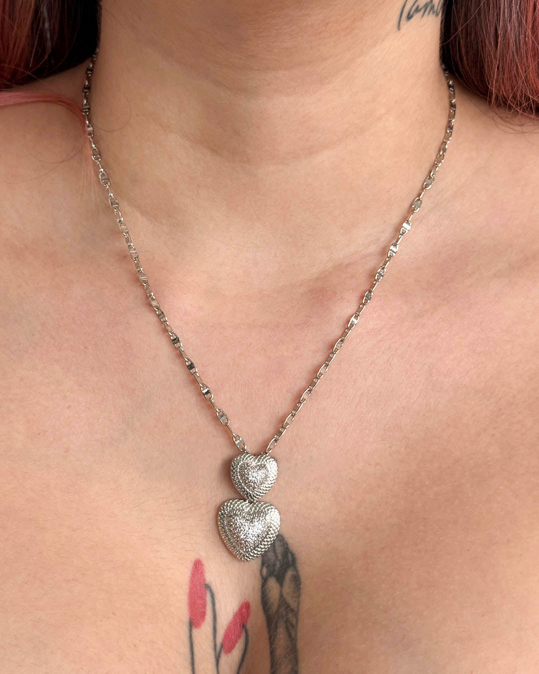 VALGATA set doble corazón plateado