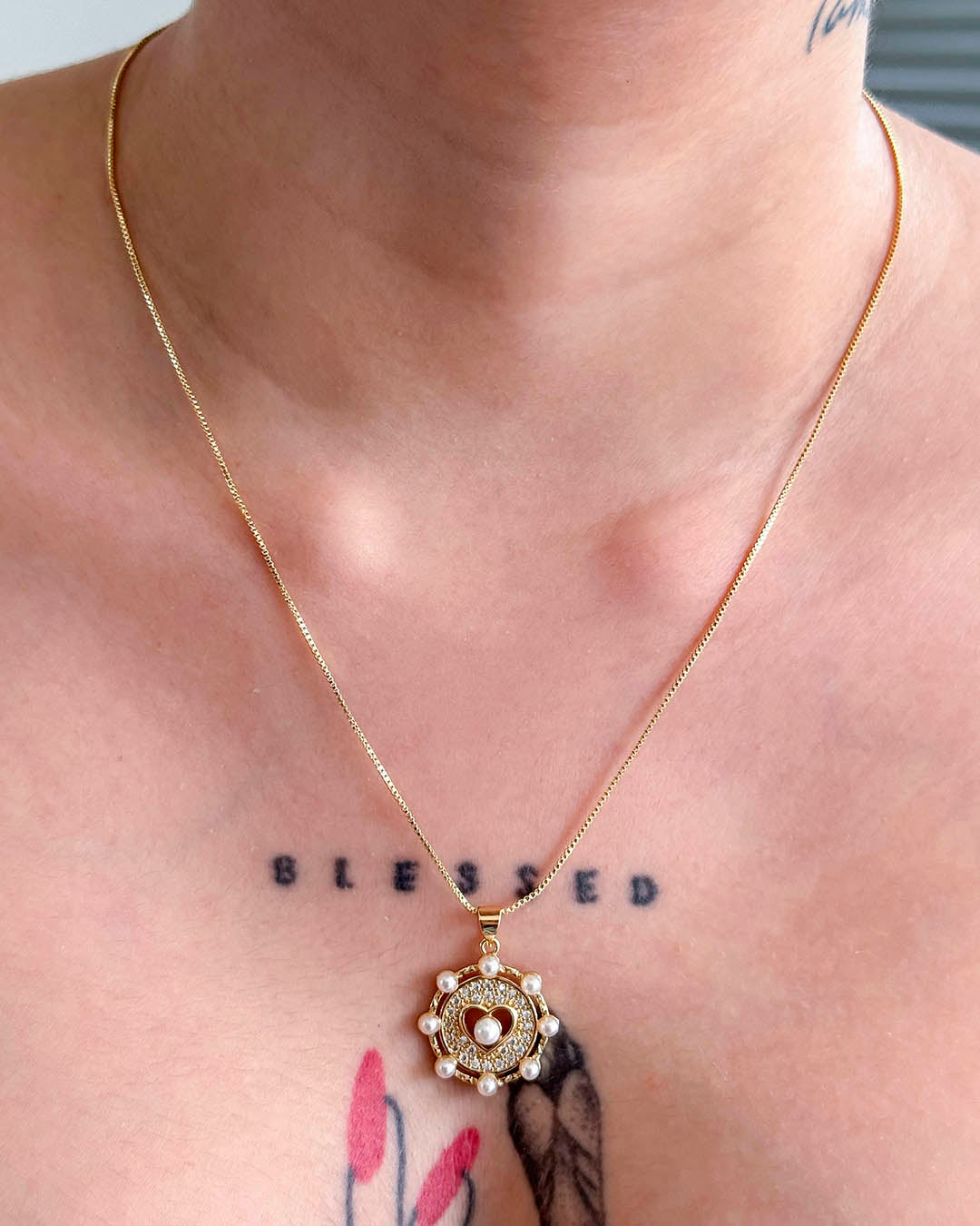 VALGATA set corazón redondo perla