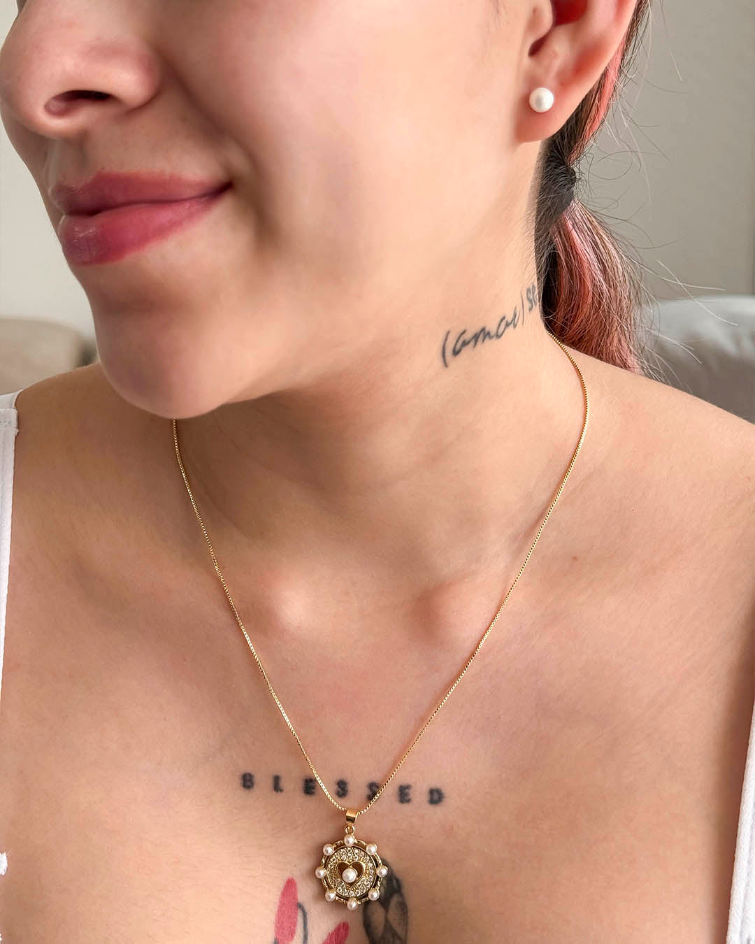 VALGATA set corazón redondo perla