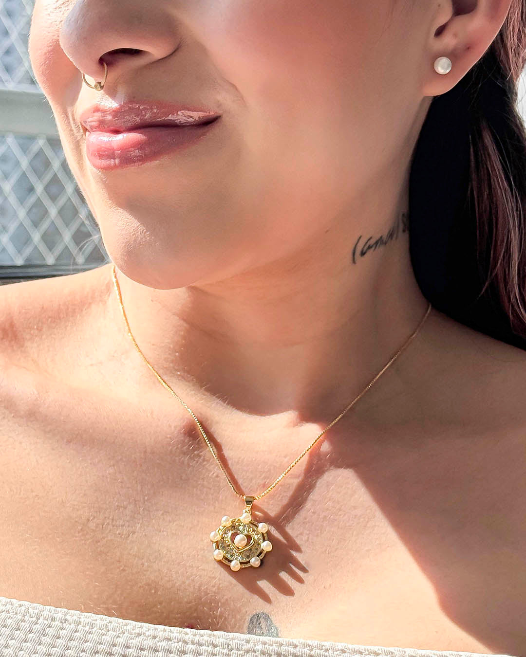 VALGATA set corazón redondo perla