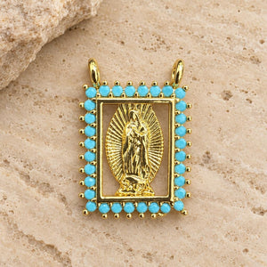 Dije virgen Guadalupe cuadrada circón azul