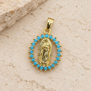 Dije virgen Guadalupe circon azul