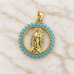 Dije virgen Guadalupe circón azul