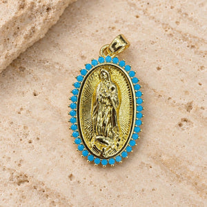 Dije virgen de Guadalupe piedra azul