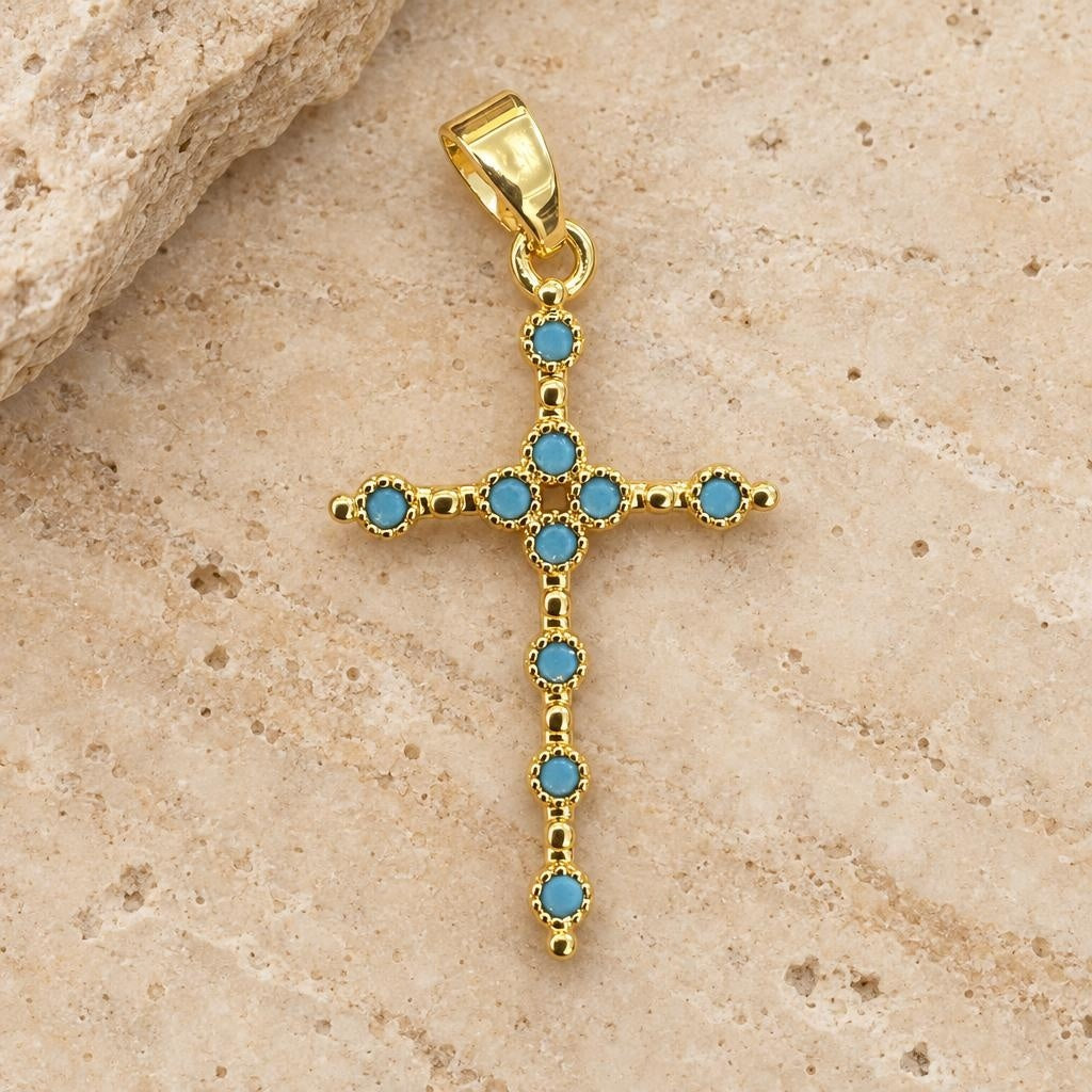 Dije cruz circones azules