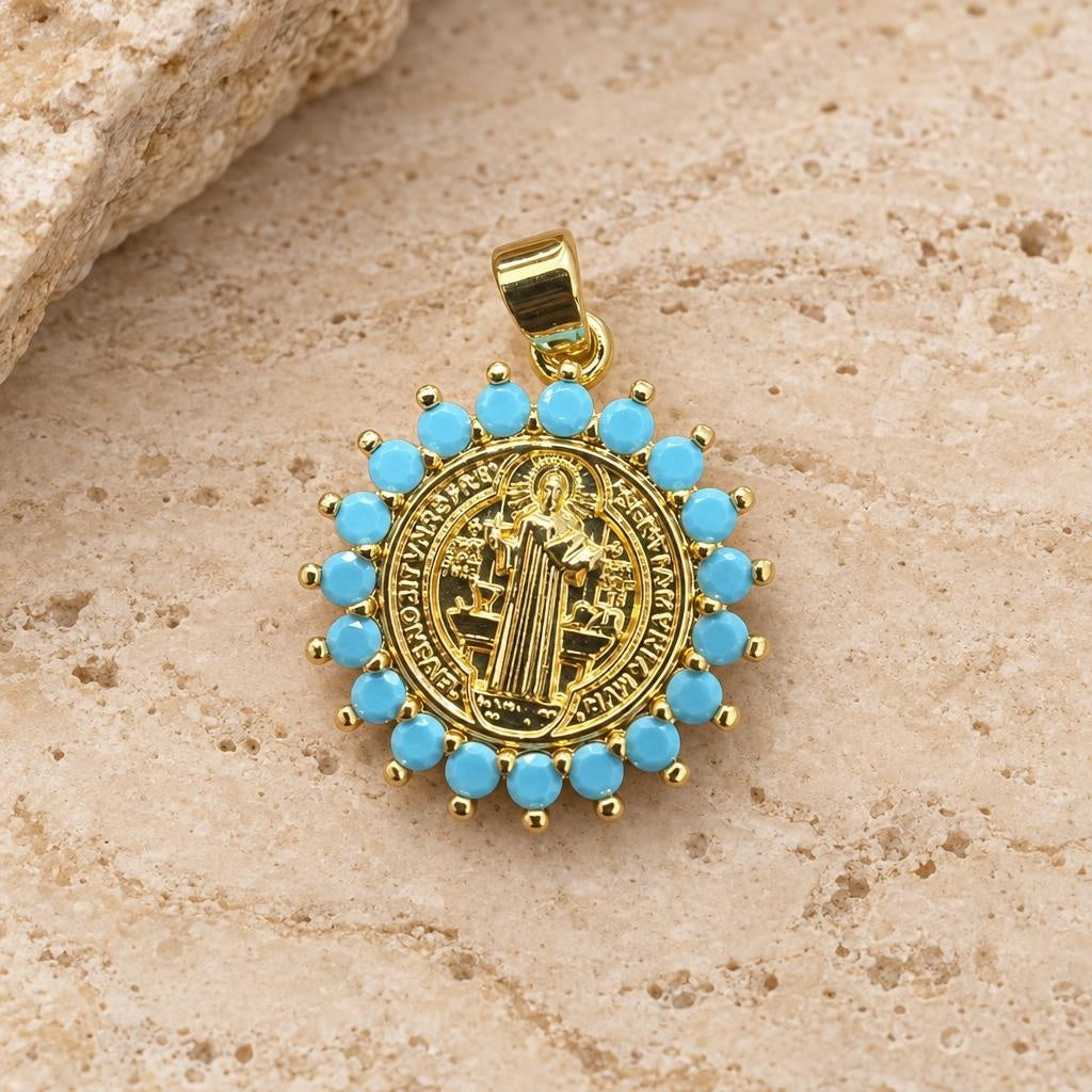 DIJE SAN BENITO CIRCON AZUL